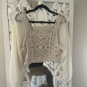 Chic Lace Crochet Blouse - Cream